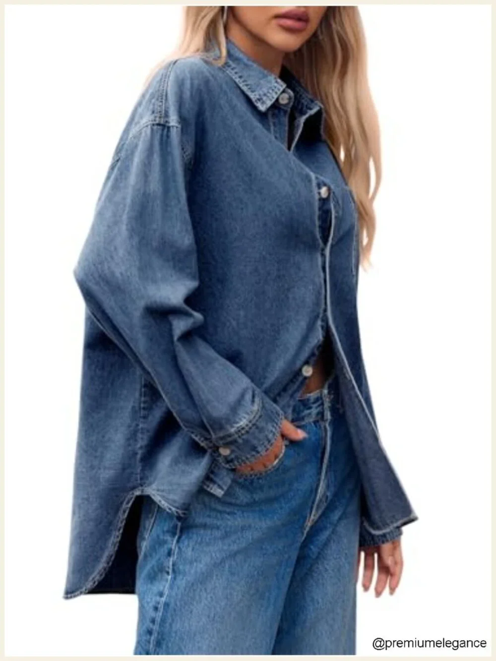 Oversized Denim Shirt Jacket Long Sleeve Button Down Shacket